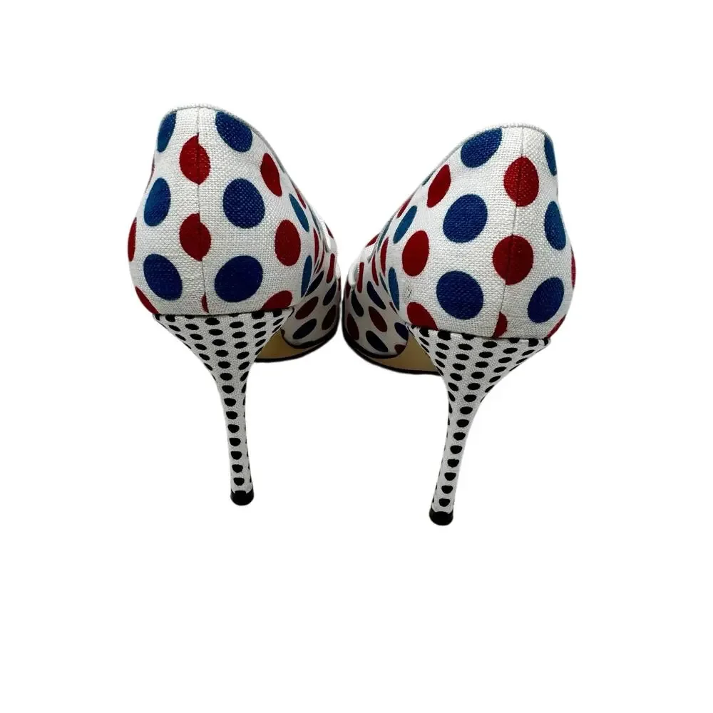 Manolo Blahnik Campari Polka Dot Linen Mary Jane Pumps 36 US 6 Heels Box 105mm